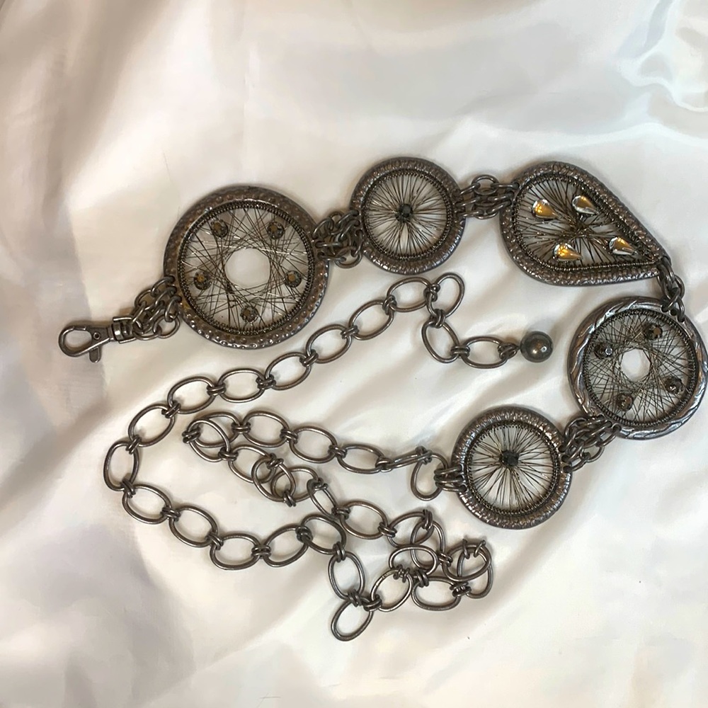 COPY - Chico’s Pewter Link Belt with Rhinestones & Wire Embellishments NWOT